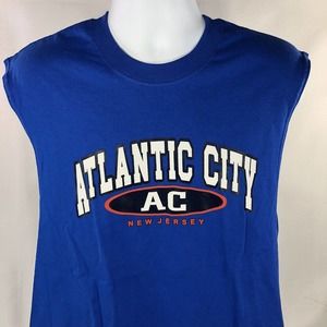 VINTAGE ATLANTIC CITY NEW JERSEY SLEEVELESS SHIRT XL BLUE EARLY 2000s Y2K TEE